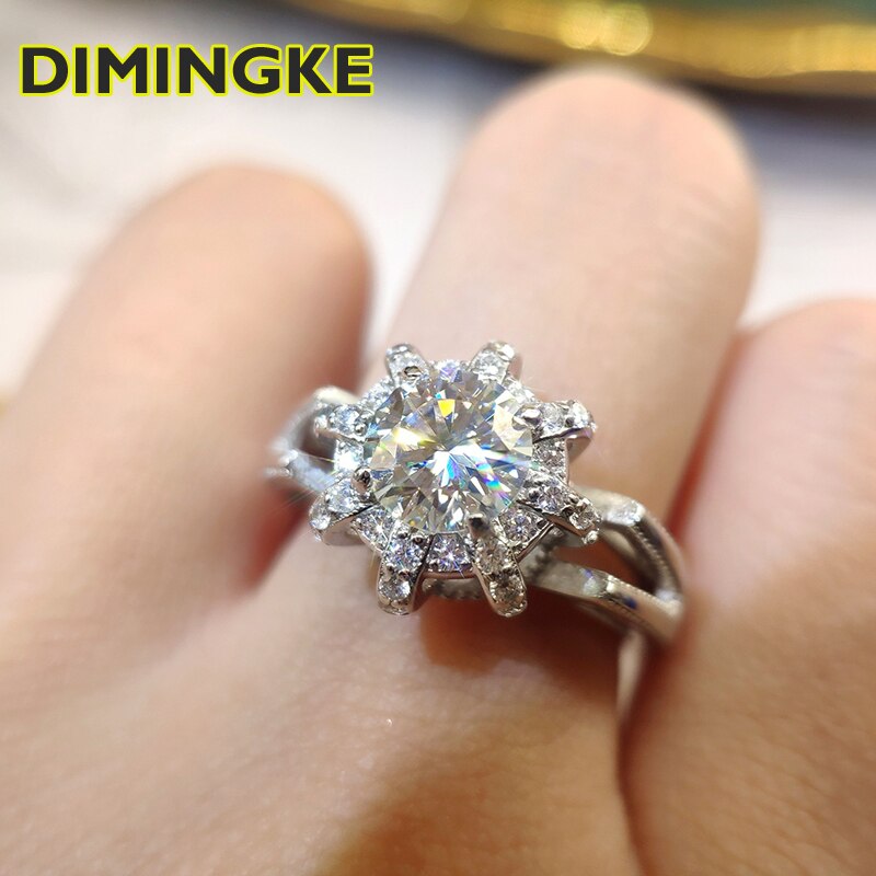 DIMINGKE-리얼 1CT 6.5MM Moissan 다이아몬드 크라운 반지 GRA 인증서 S 슈퍼 플래시 파티 퀸 쥬얼리, 모이사산